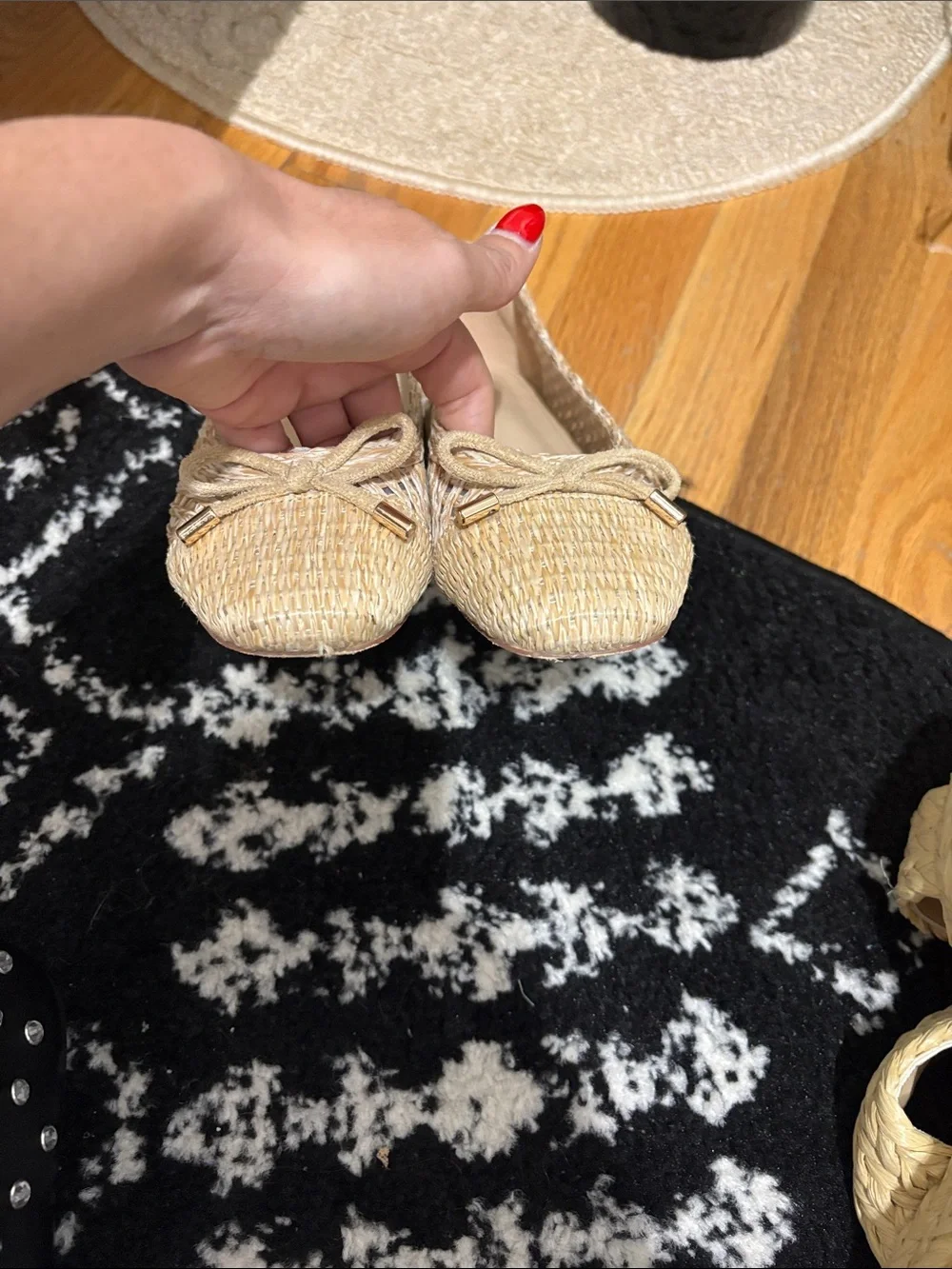 Woven Bow Ballet Flats - Beige